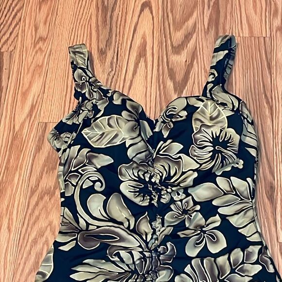 Vintage Maxine Swimsuit, one piece, black, tan, 14 - Picture 2 of 11